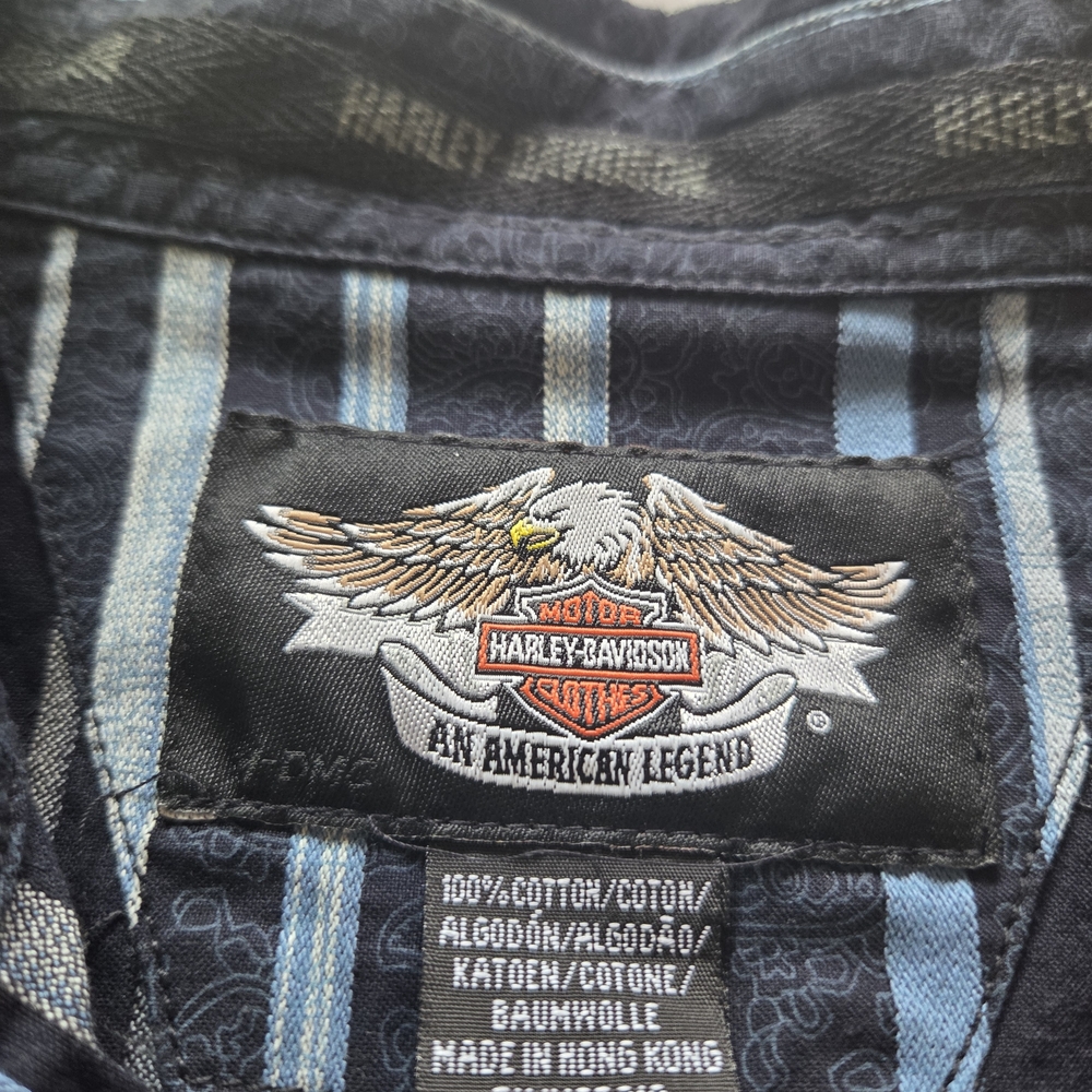 Harley-Davidson Black and White Striped Casual Button Down Shirt - Picture 5 of 10